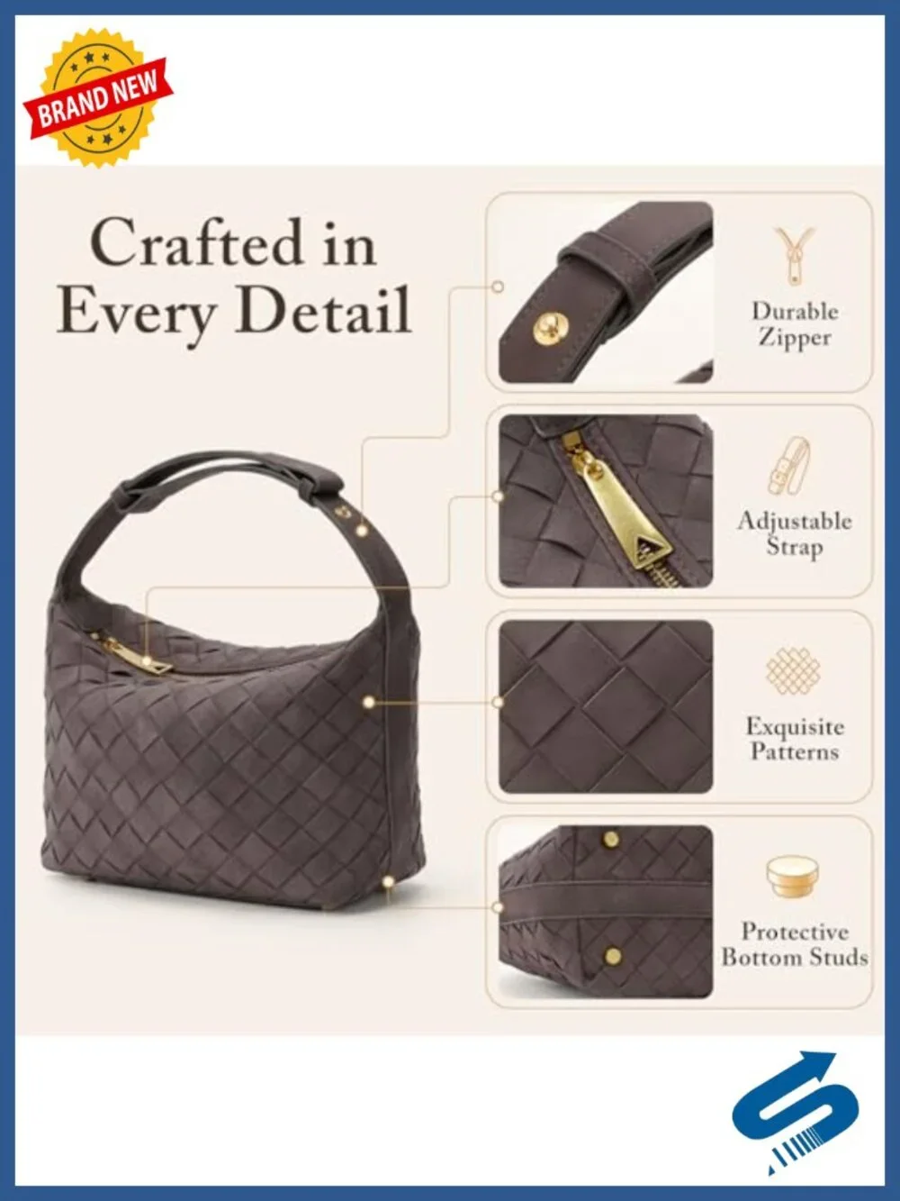 Handwoven Faux Suede Hobo Bag with Adjustable Strap